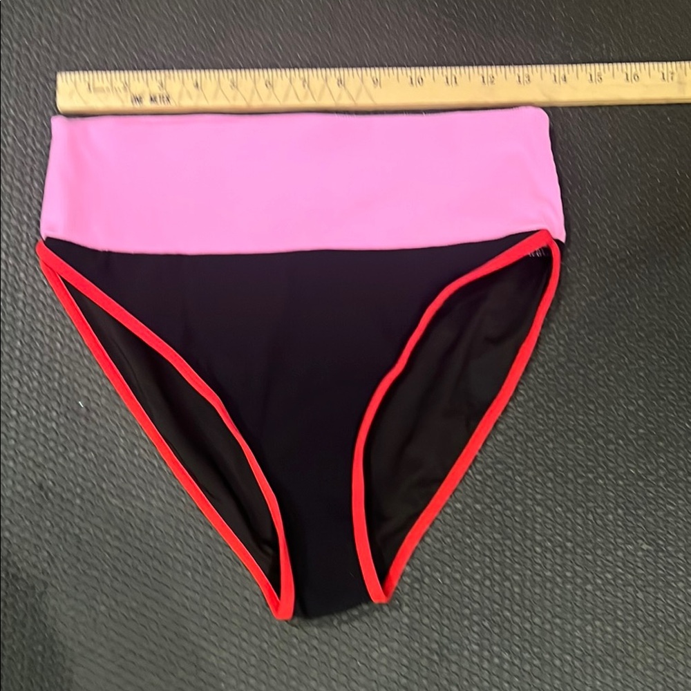 Pink and Black High-Waisted Bikini Bottoms